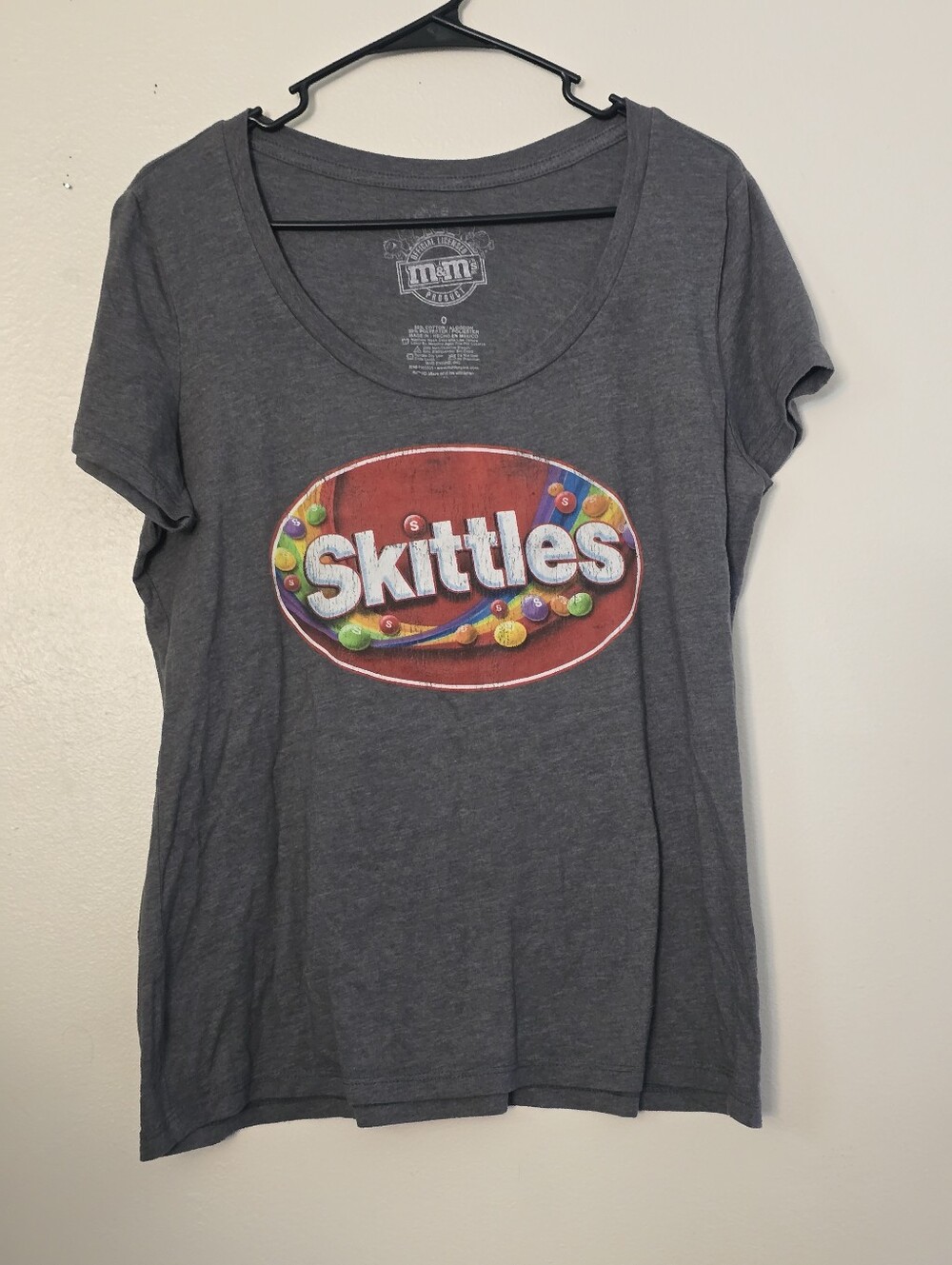 Skittles Women's 0X Gray Scoop-Neck Tee with Colorful Skittles Logo